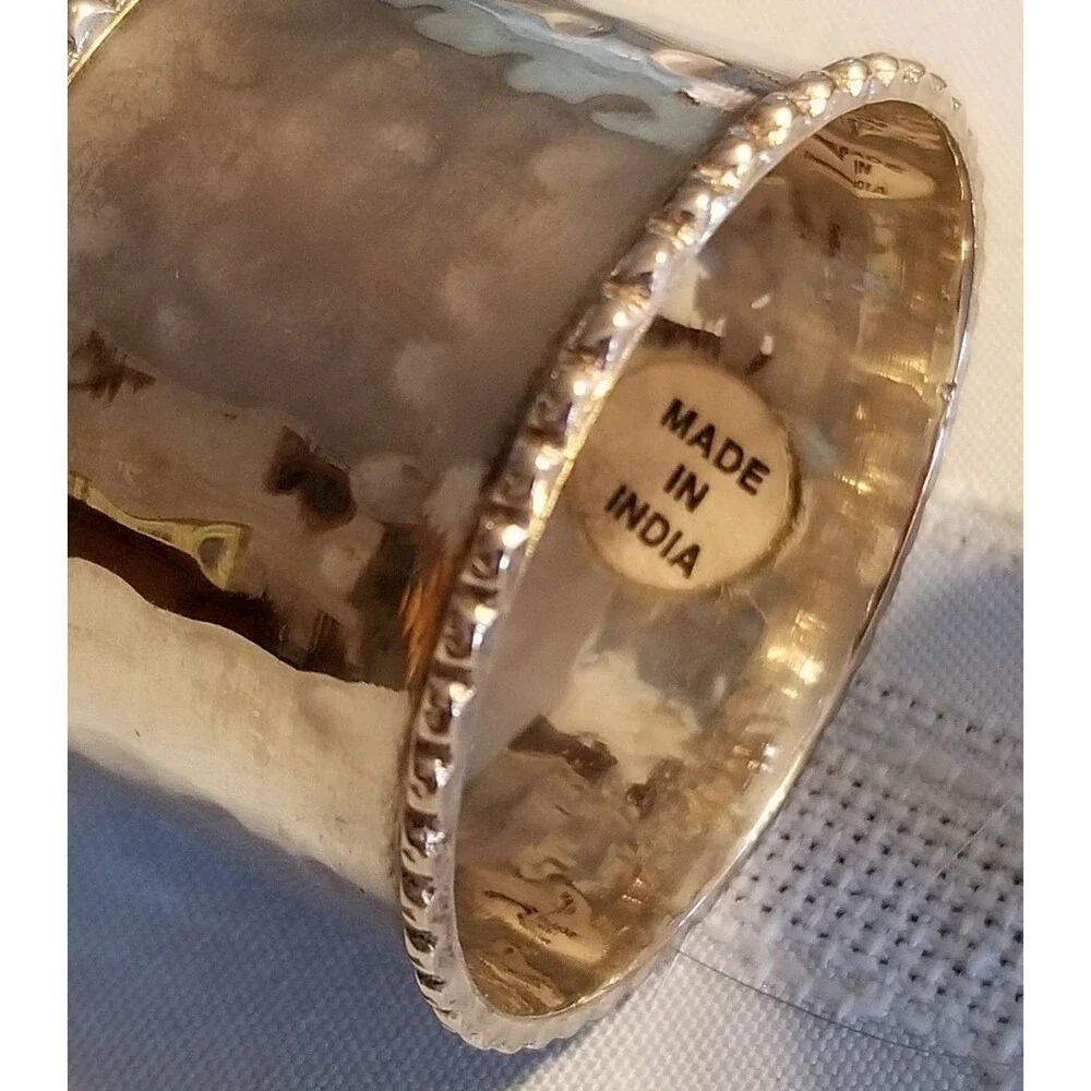 Silver‑Plated Beaded Napkin Rings Pair – Vintage India Tableware